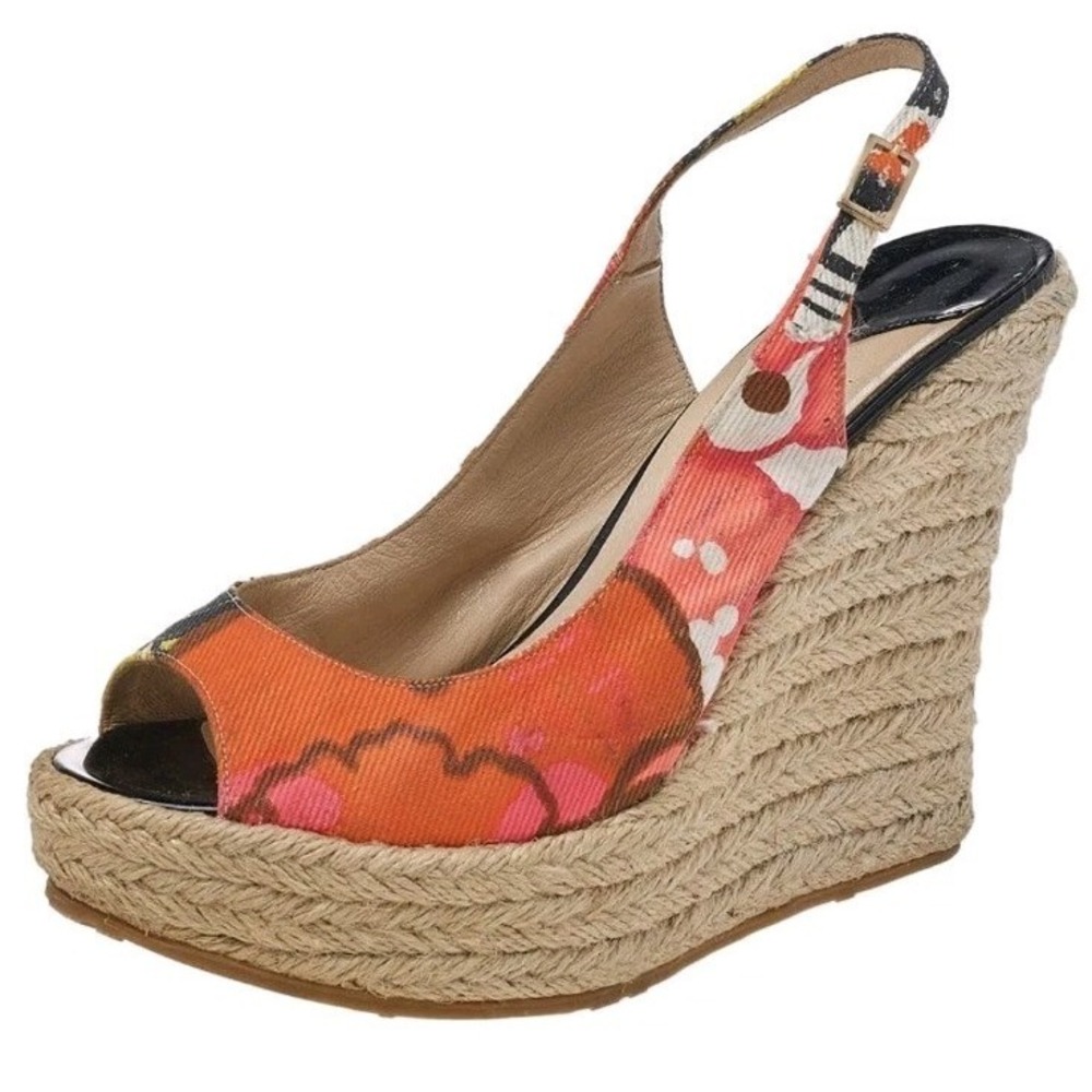 Jimmy Choo Floral Leather Peep Toe Slingback Espadrille Wedge Sandal 40/9 Boho